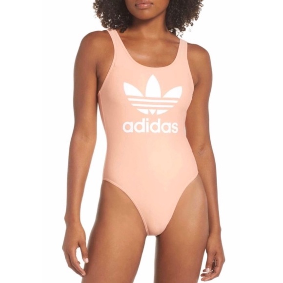 adidas Other - Adidas Peach Trefoil High Cut One Piece Swimsuit L